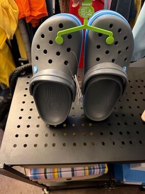 CROCS Kids Classic Clog in Gray with Blue Trim